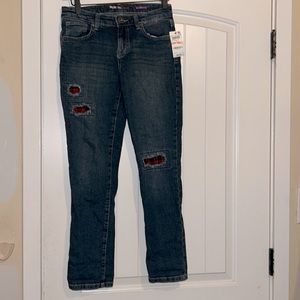 Style & Co Women’s Boyfriend Plaid Patch Jeans NEW 2P Petite